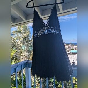 Free People distressed crochet black dress L